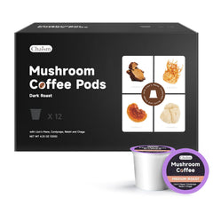 Chaism mushroom coffee pods in dark roast packaging deliver bold, focused energy.