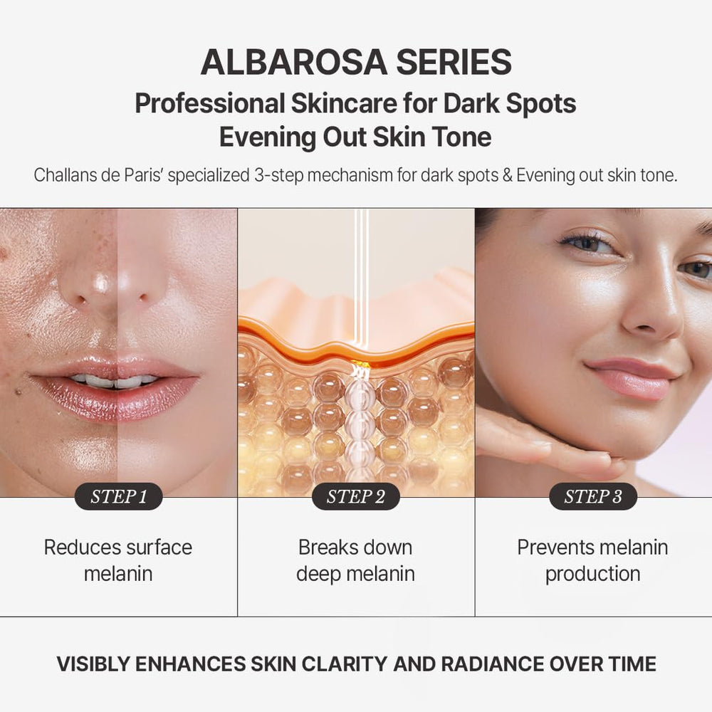 Brightening effect on uneven skin tone with Albarosa ampoule