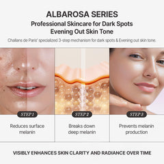 Brightening effect on uneven skin tone with Albarosa ampoule