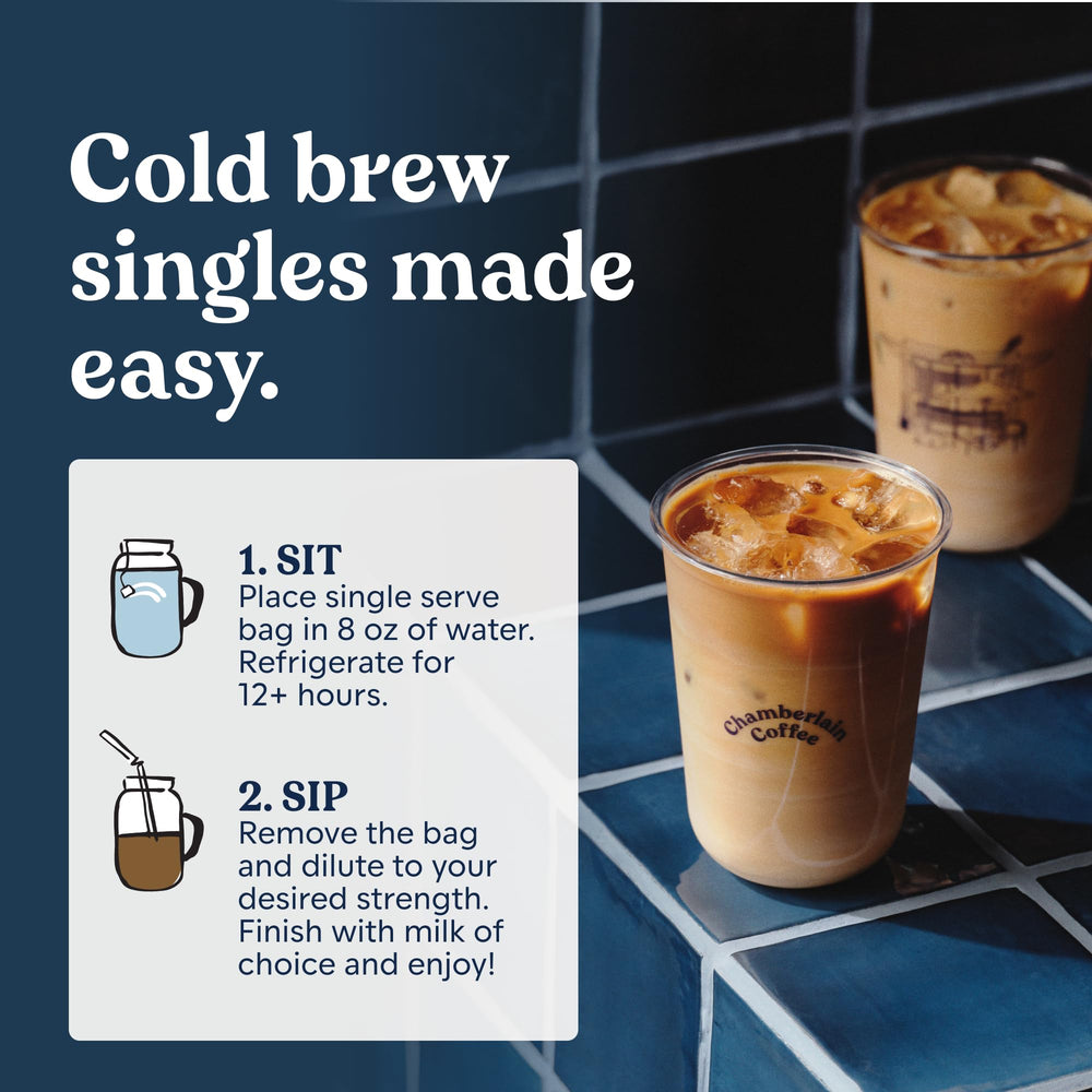 Chamberlain Coffee brown sugar blend cold brew single-serve bag with caramelized notes