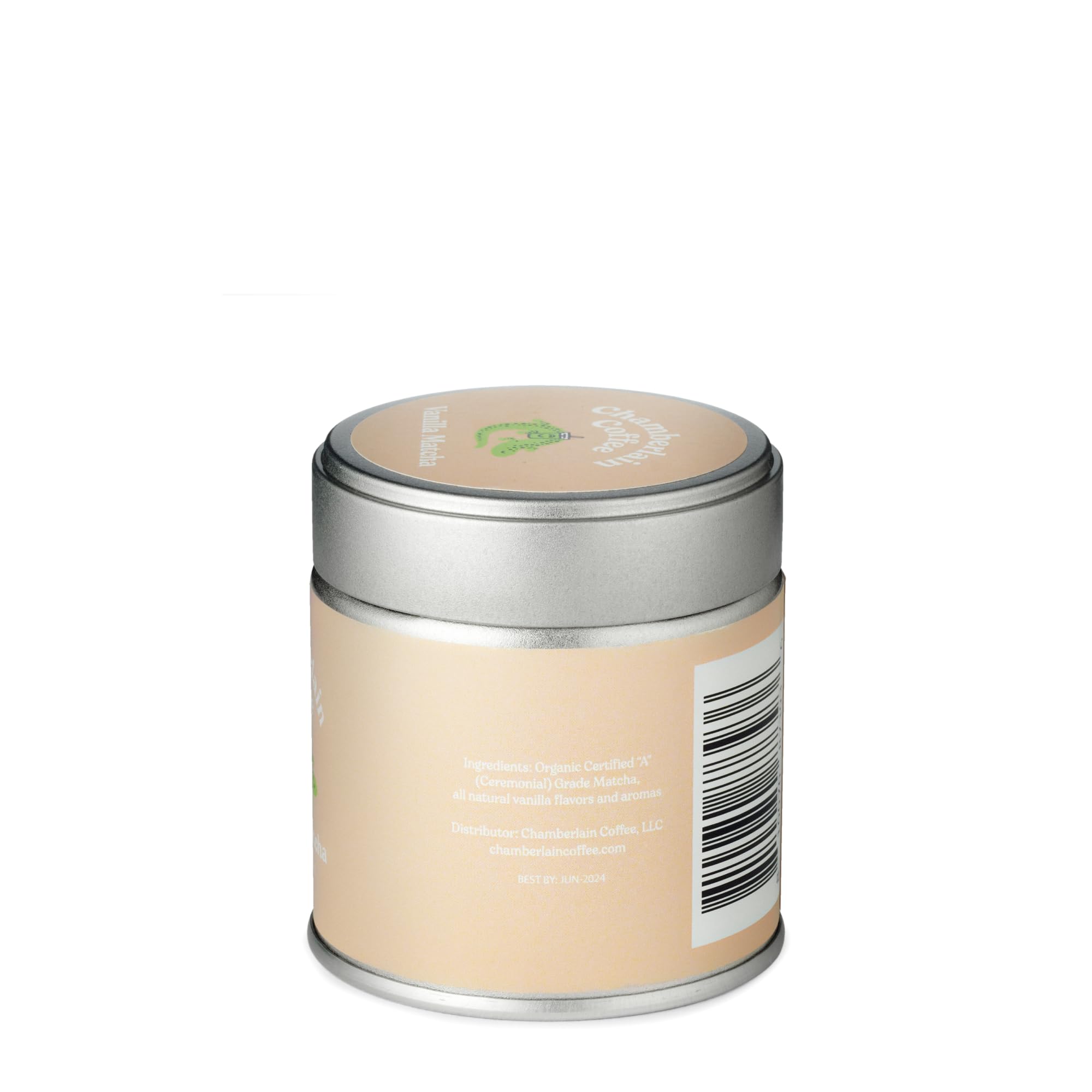 First harvest indicator on Chamberlain Coffee Vanilla Matcha tin