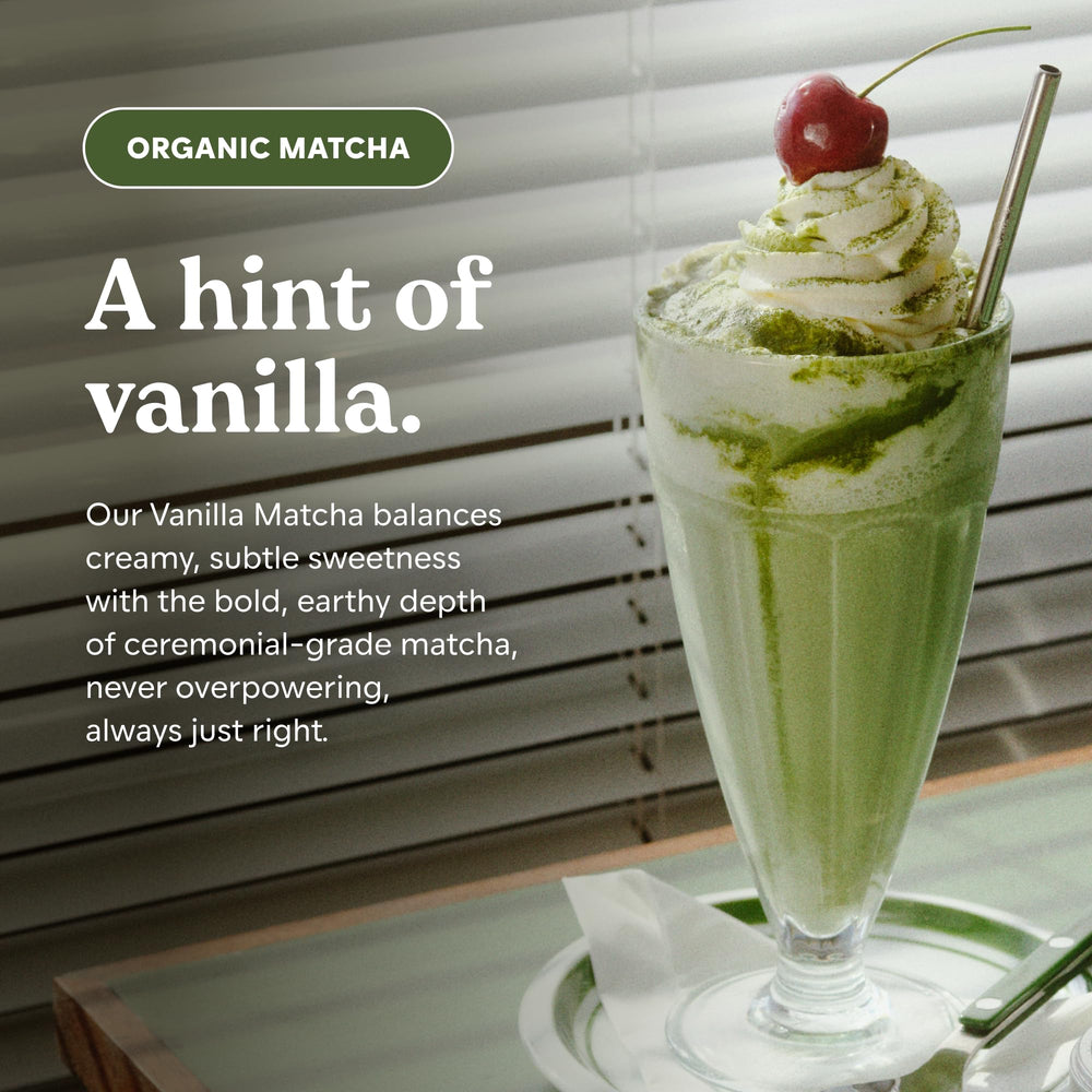 Whisking Chamberlain Vanilla Matcha for a creamy, frothy latte
