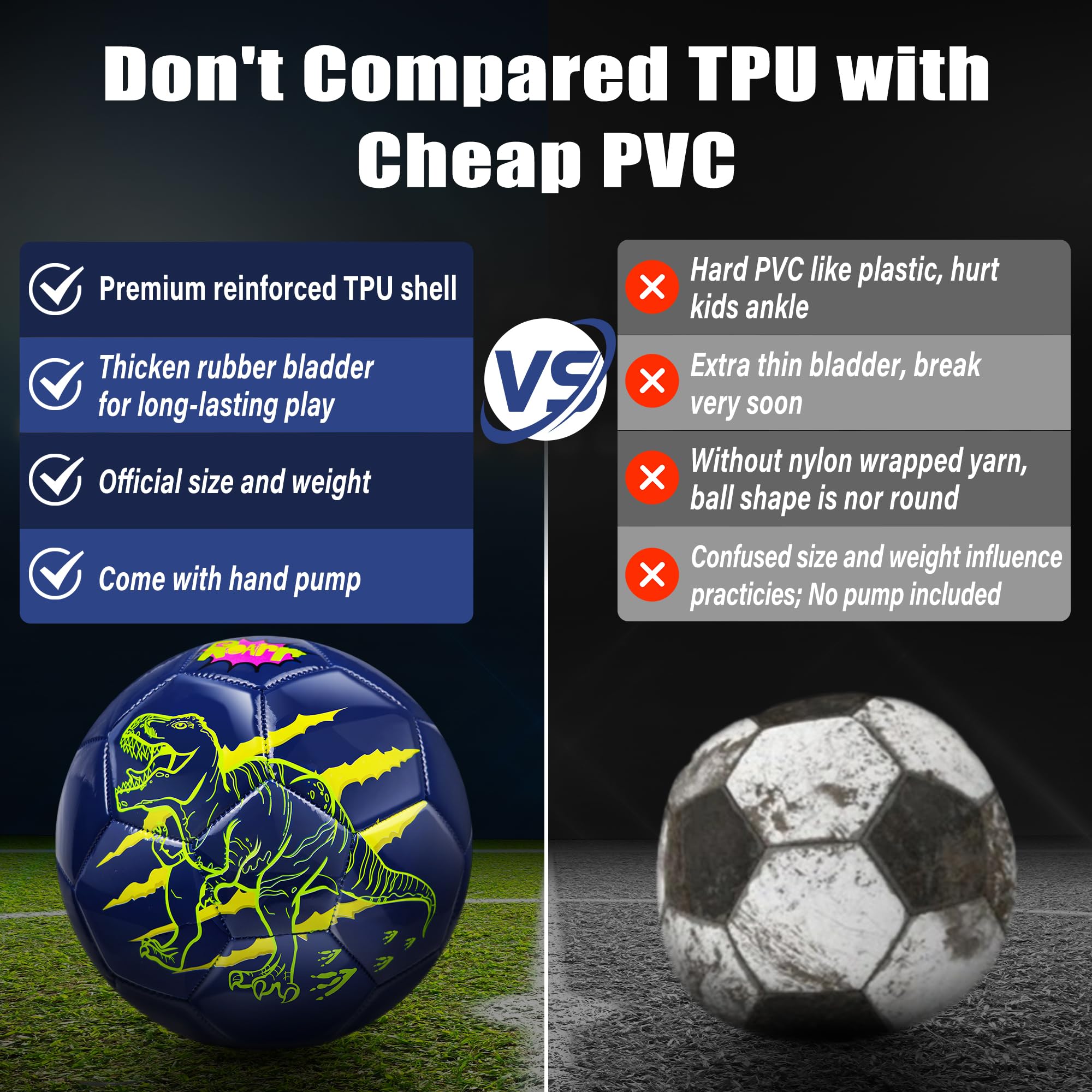 Champhox Size 3 soccer ball includes pump for quick setup.