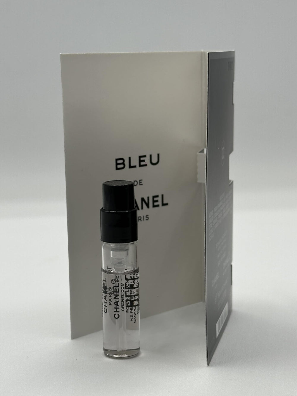 Chanel Bleu de Parfum sample packaging ready for testers and gifting options.