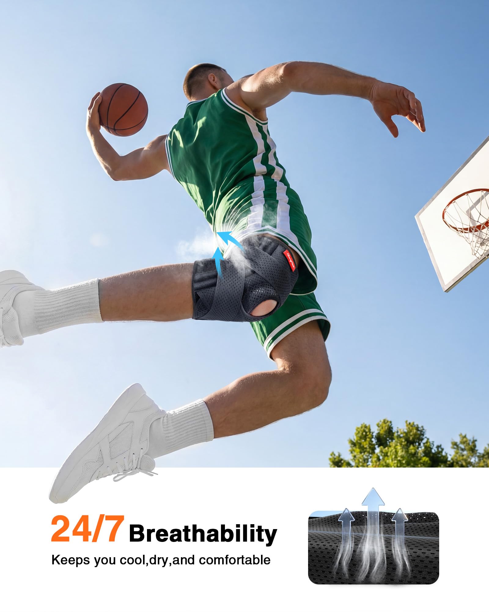Changenow knee brace inner mesh wicks moisture for dry comfort.