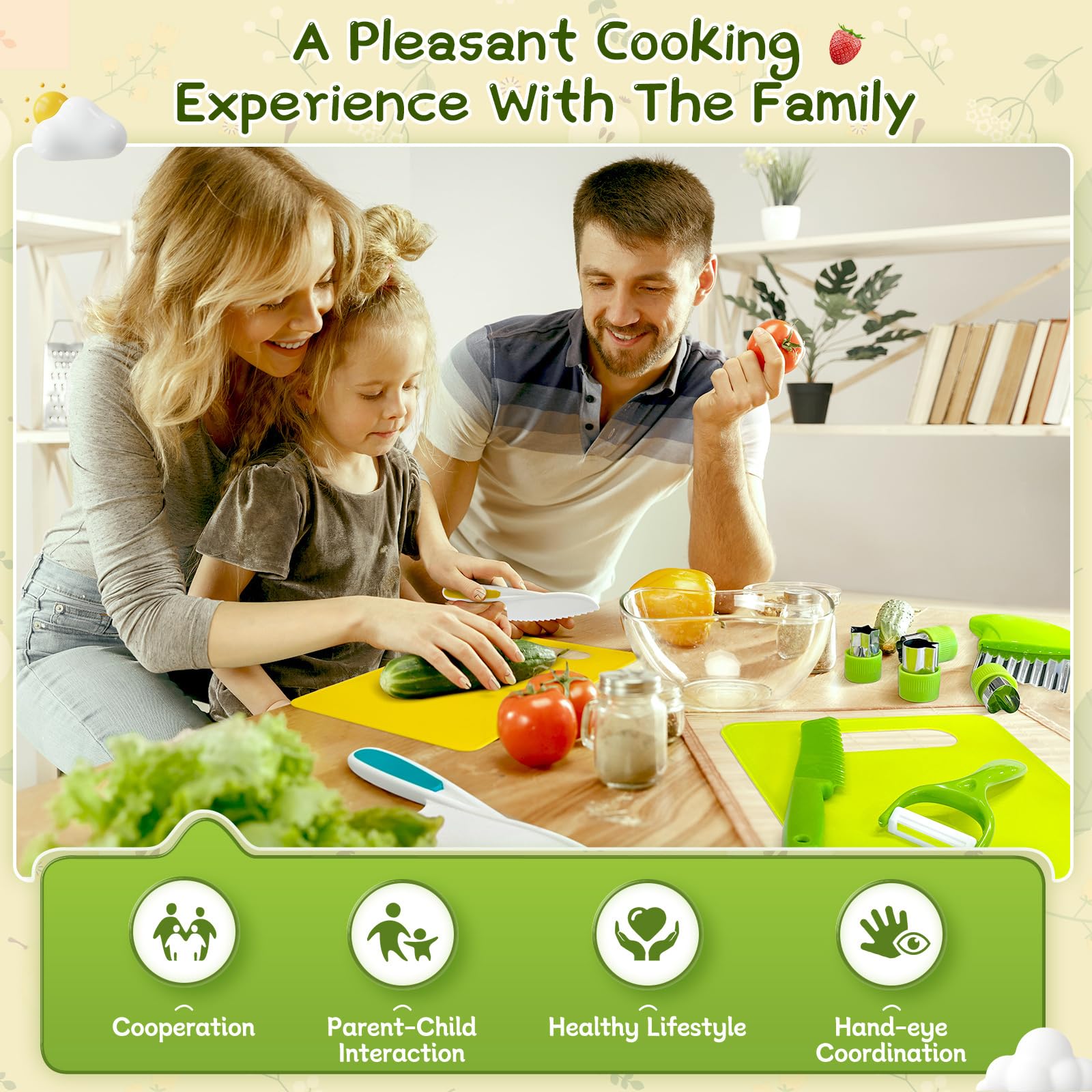 Chanking Kids Safe Knife Set cutting-boards focus encourages hands-on learning