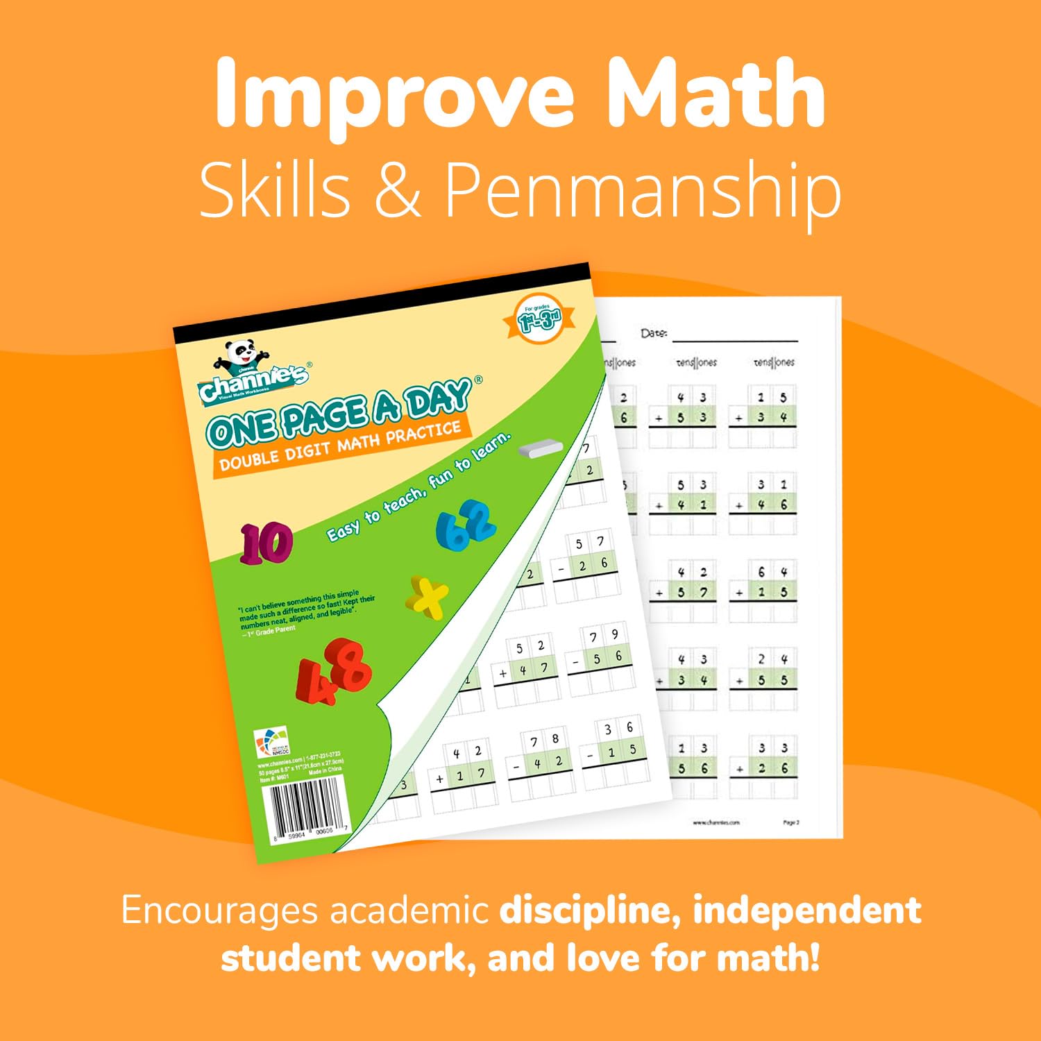 Channie's 50 front-and-back pages enable independent daily math work.