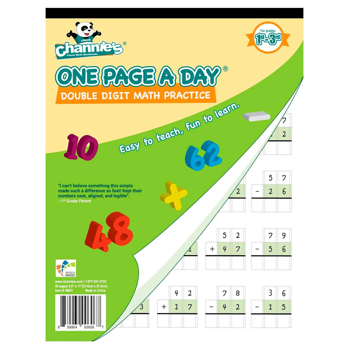 Channie's One Page A Day workbook cover for daily math practice.