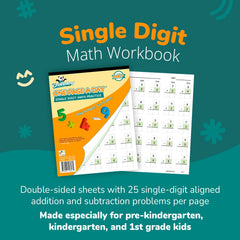 Channie’s single-digit math sheets with visual cues to aid addition and subtraction.