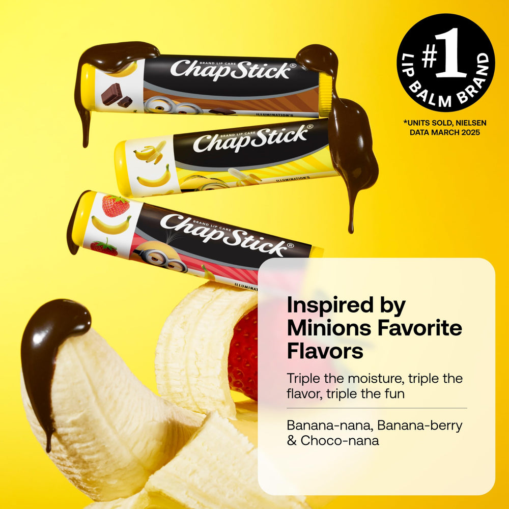 ChapStick Banana-nana flavor lip balm provides daily hydration with a fun tropical banana profile.