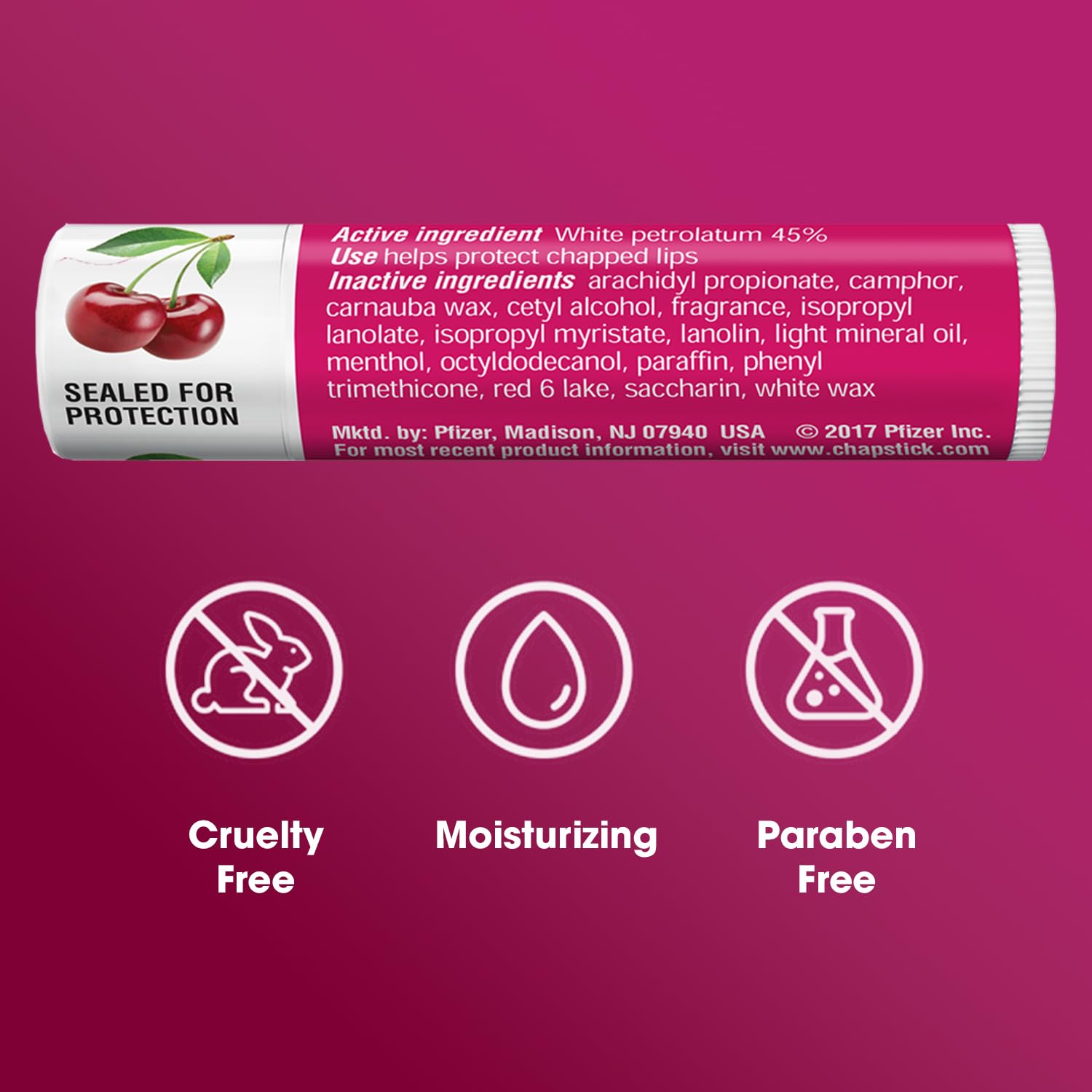ChapStick Classic Cherry balm placed on a desk for quick access.