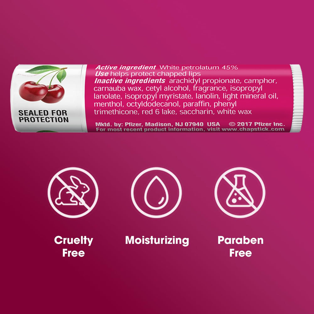 ChapStick Classic Cherry balm placed on a desk for quick access.