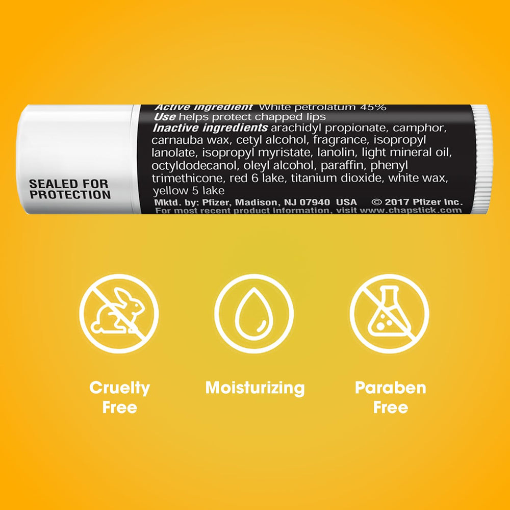 ChapStick cruelty-free and paraben-free label for responsible lip care