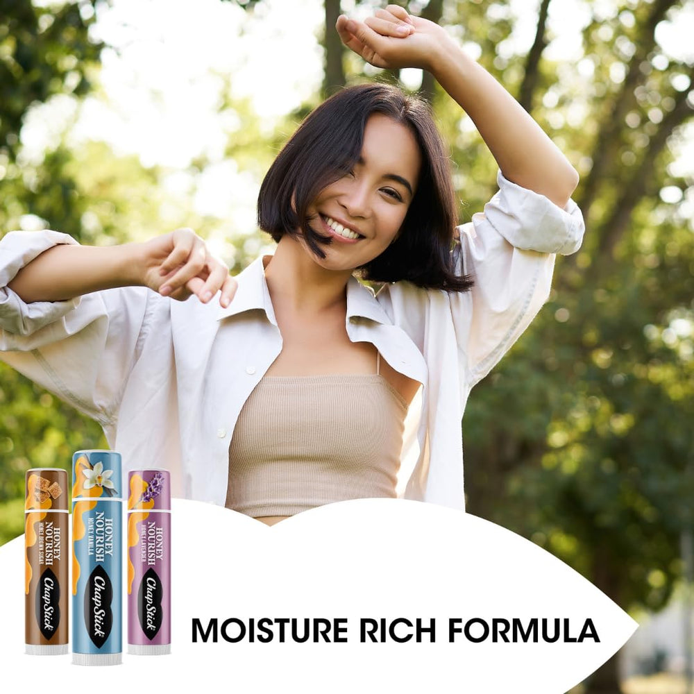 ChapStick Honey Nourish application on lips showing smooth glide