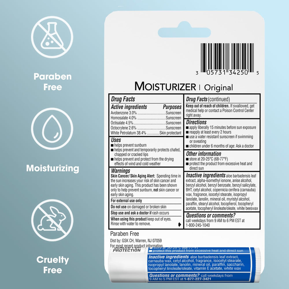 ChapStick Moisturizer 2-in-1 lipcare in a bag or desk setup.
