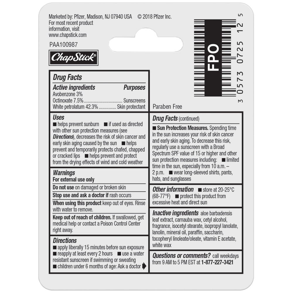 ChapStick Original Moisturizer sun protection pack demonstrated for daily lip care.