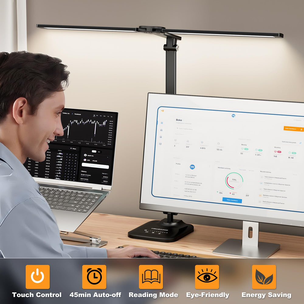 CHARYJOD LED Desk Lamp includes an auto-off timer for evenings.