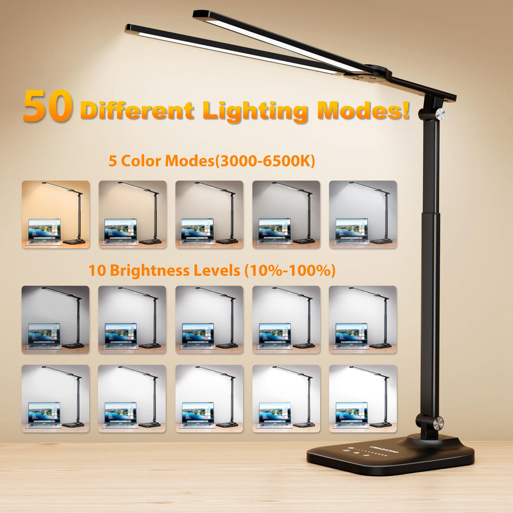 CHARYJOD LED Desk Lamp features eye-care LED beads for comfortable reading sessions.