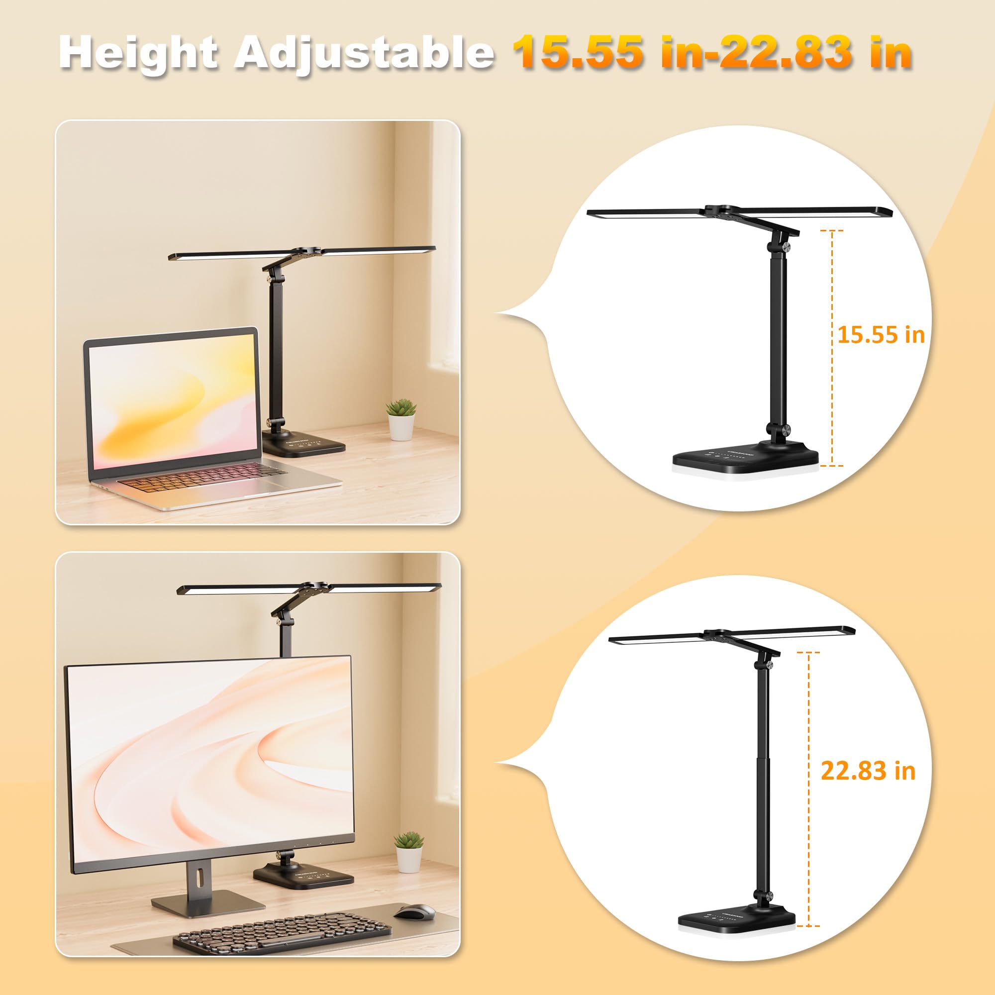 CHARYJOD LED Desk Lamp folds flat to save desk space when not in use.