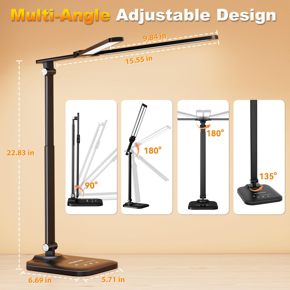 CHARYJOD LED Desk Lamp offers stepless dimming to tailor brightness and warmth.