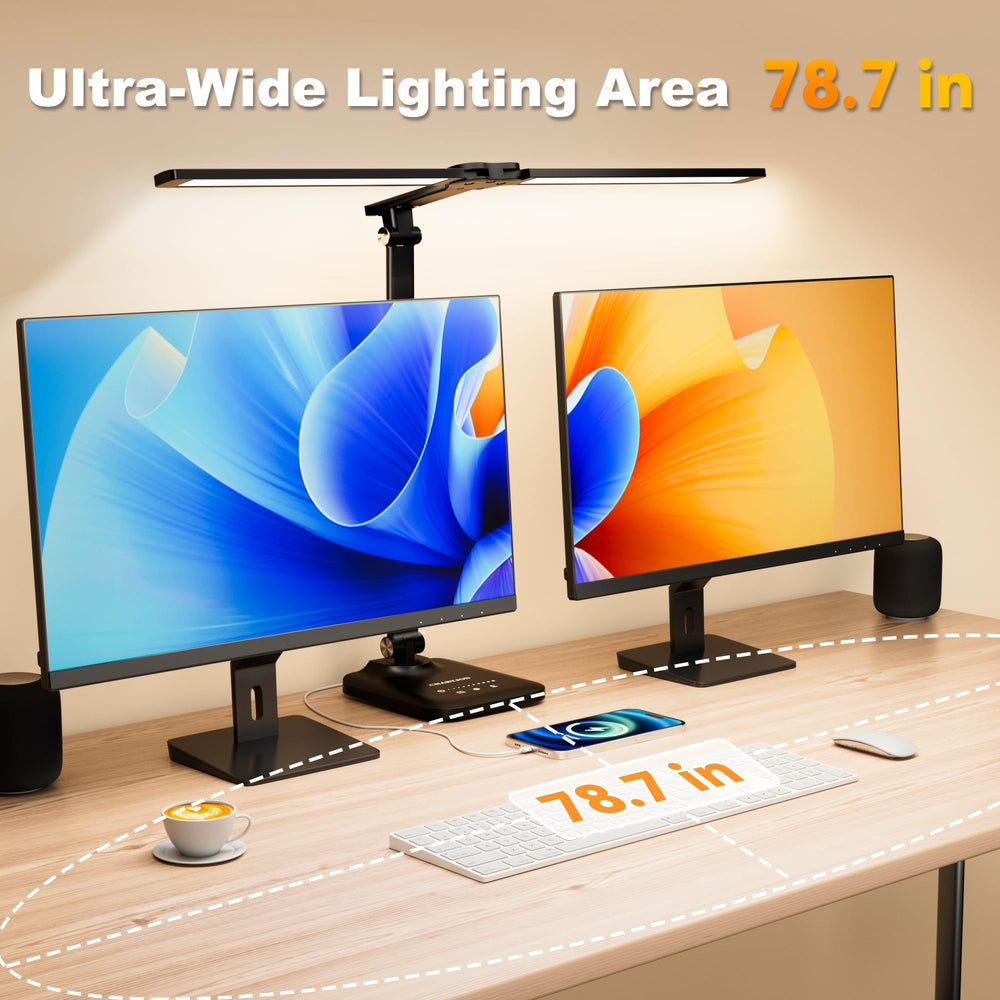 CHARYJOD LED Desk Lamp demonstrates swivel arms for flexible light direction.