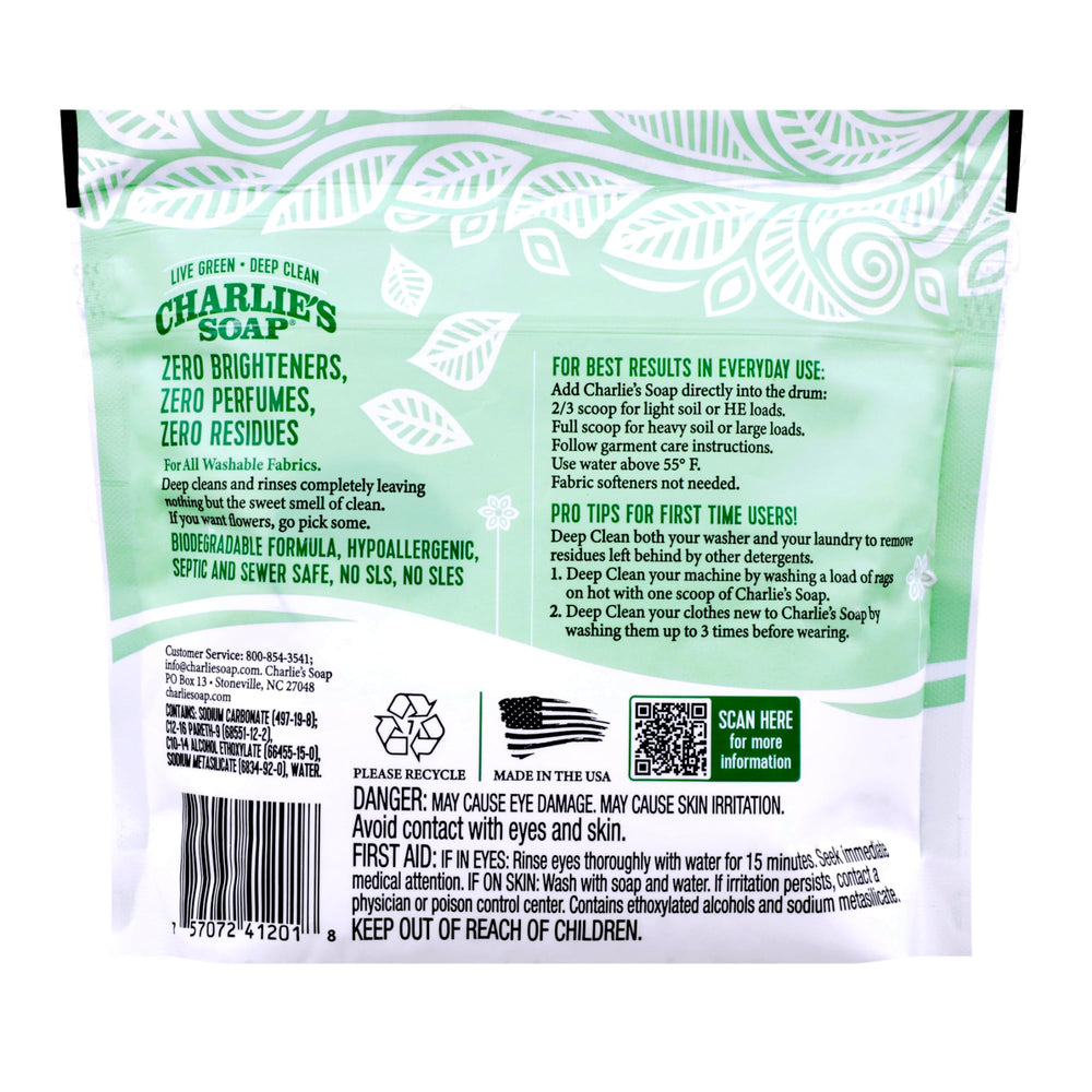 Charlie's Soap scoop-dispensing action highlights easy, concentrated dosing.