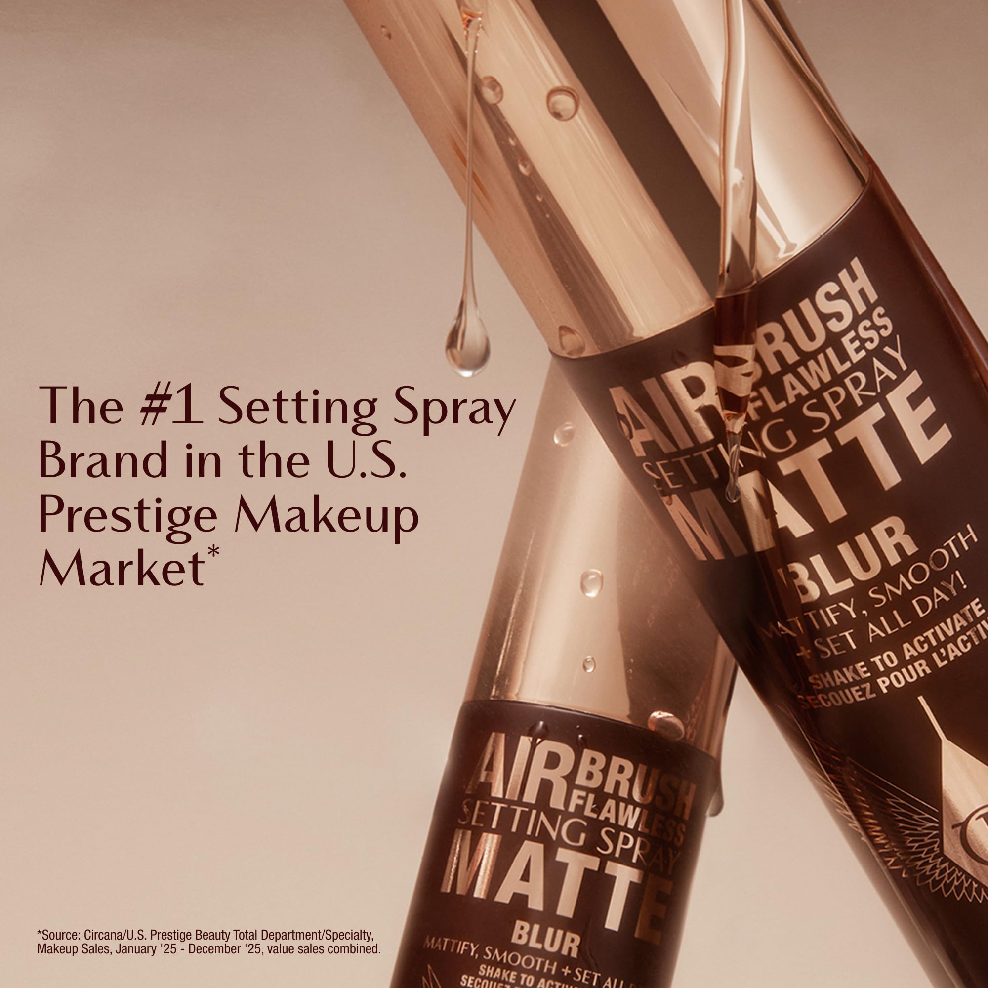 Charlotte Tilbury Airbrush Flawless Setting Spray sprayer delivering even distribution for a sweat-proof look.