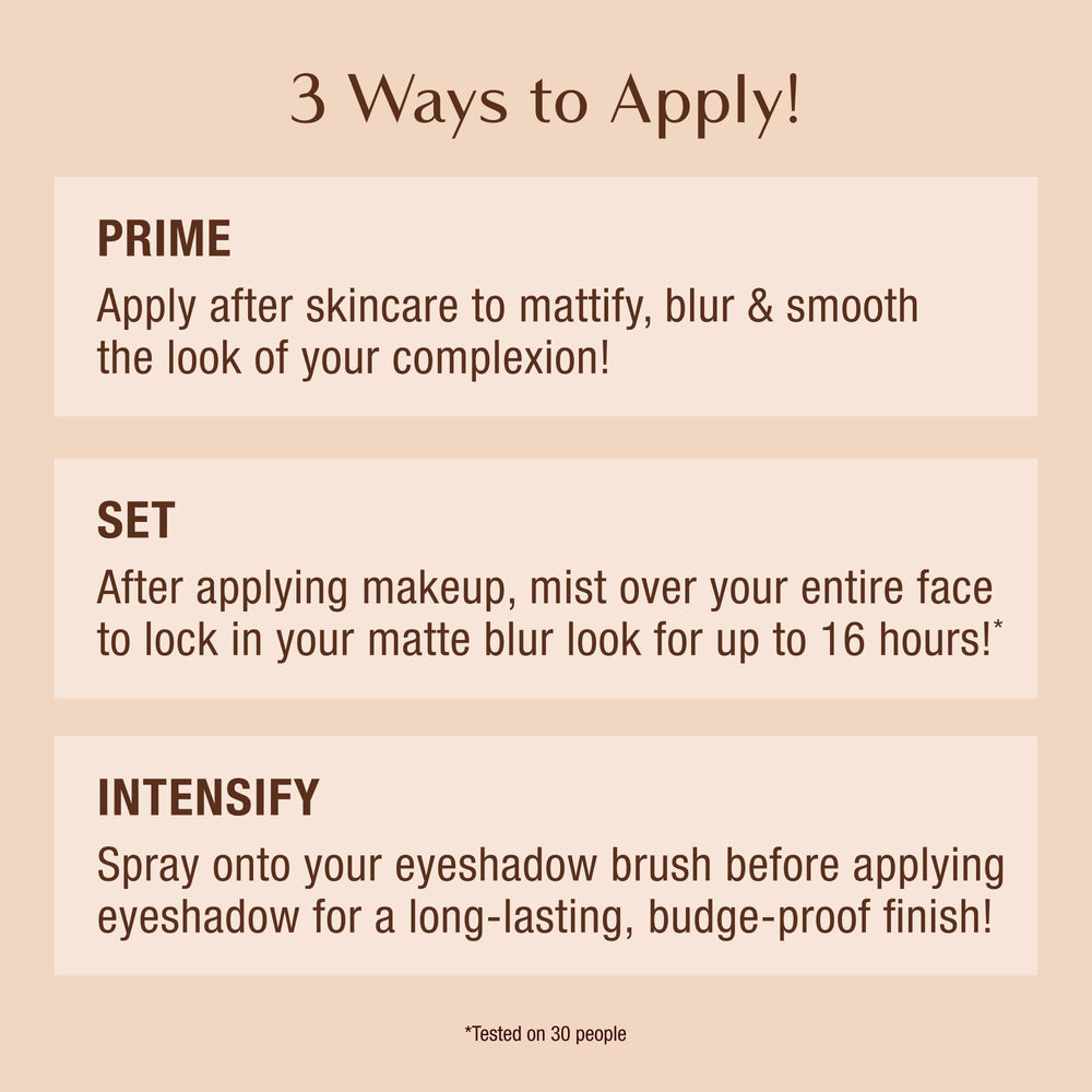 Mist applied to skin to blur pores and smooth texture with Charlotte Tilbury setting spray.