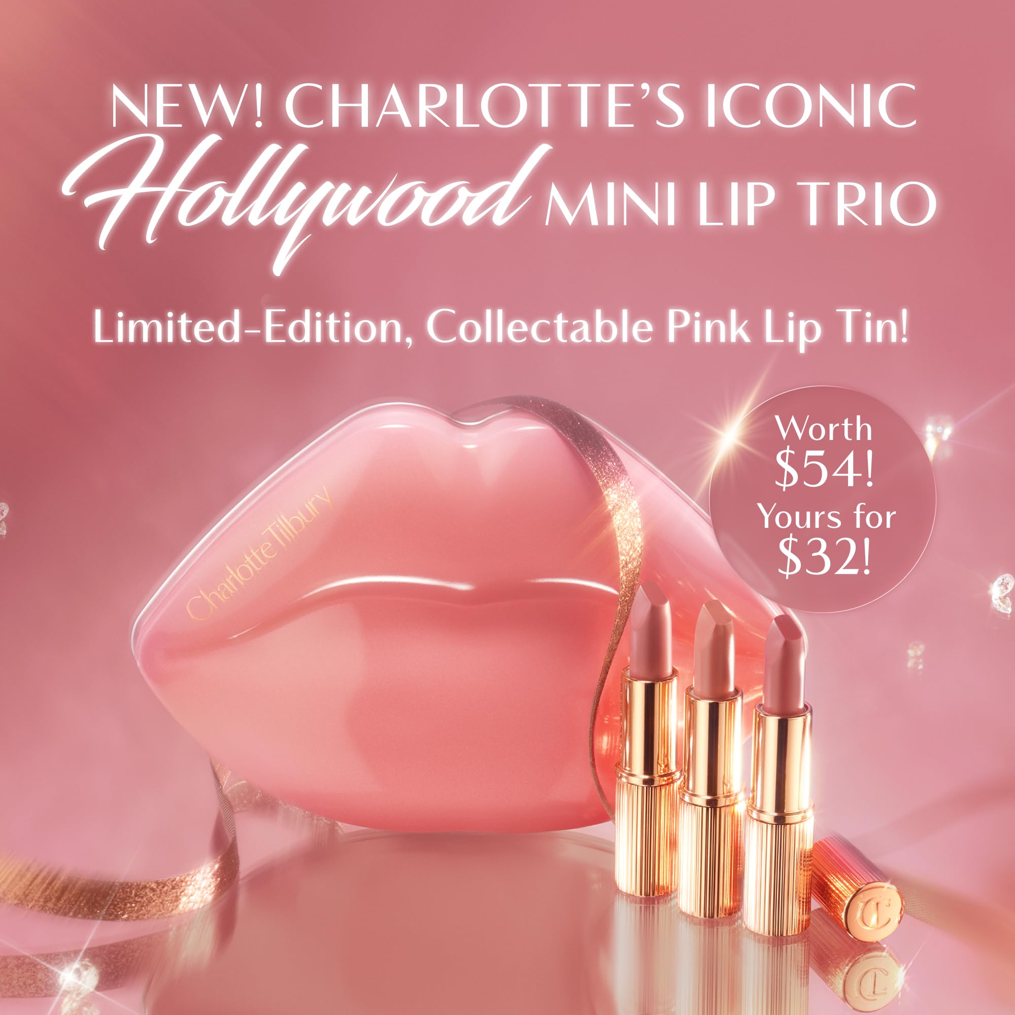 Charlotte Tilbury Iconic Hollywood Lip Trio open packaging ready for effortless shade layering.