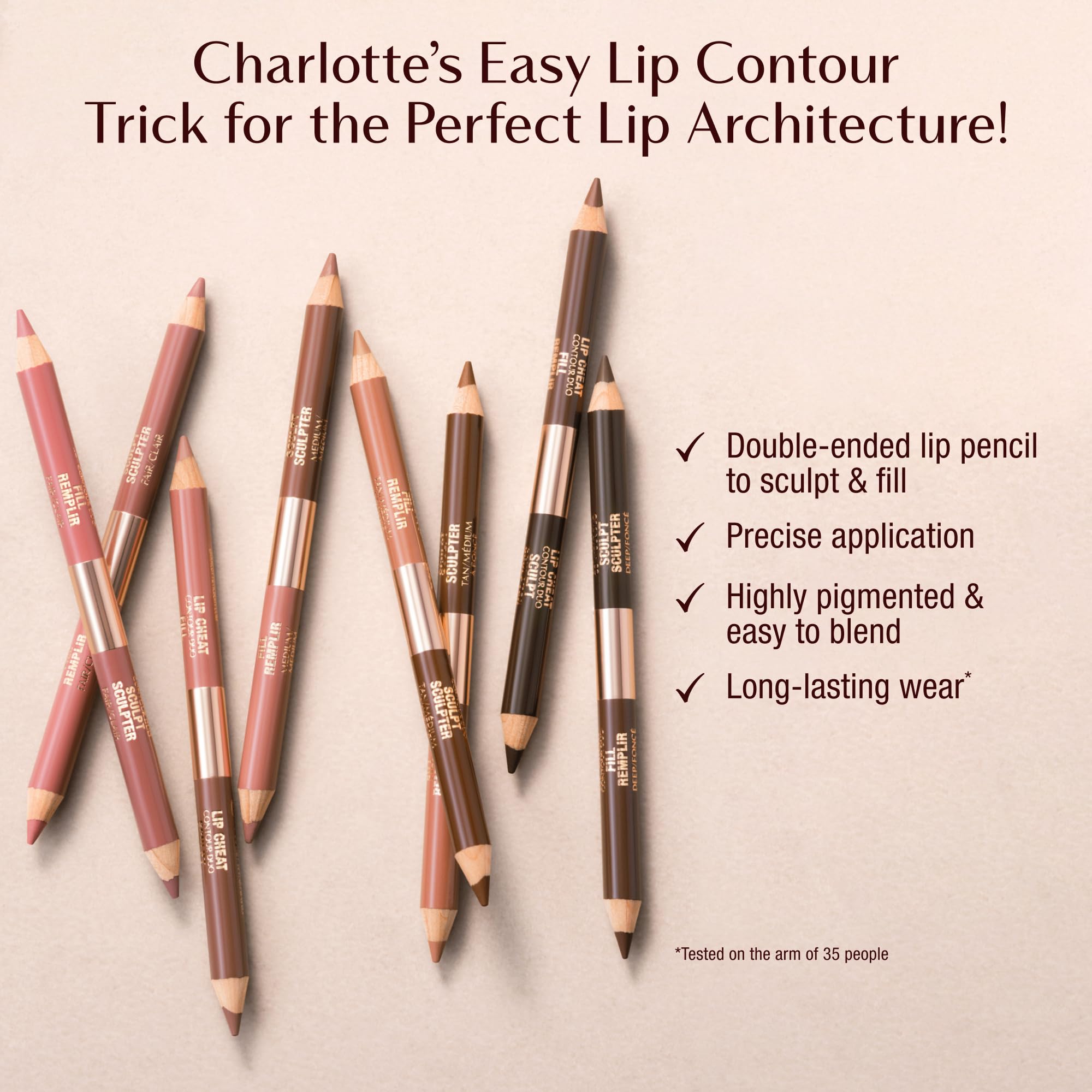 Charlotte Tilbury Lip Cheat Contour Duo fill shade blends evenly for a creamy, comfortable lip color.