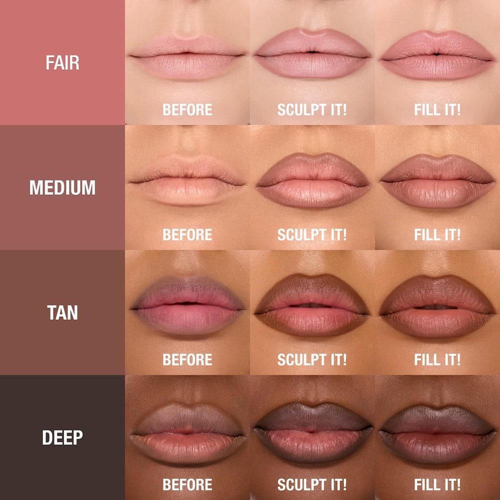 Charlotte Tilbury Lip Cheat Contour Duo nude shades enhance natural lip shape and volume.