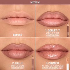 Charlotte Tilbury Lip Cheat Contour Duo sculpt shade outlines lips for natural definition and precise contour.