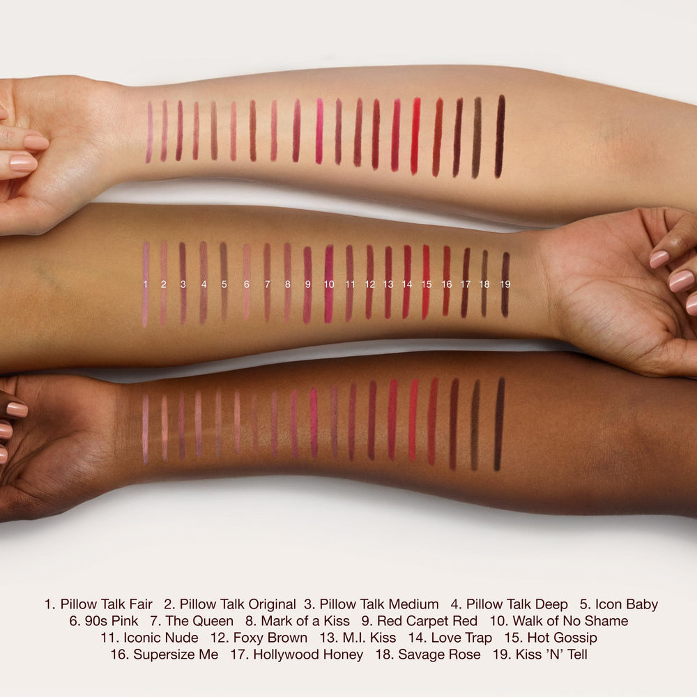 Charlotte Tilbury Lip Cheat duo lip liner on lips highlights defined pout depth.