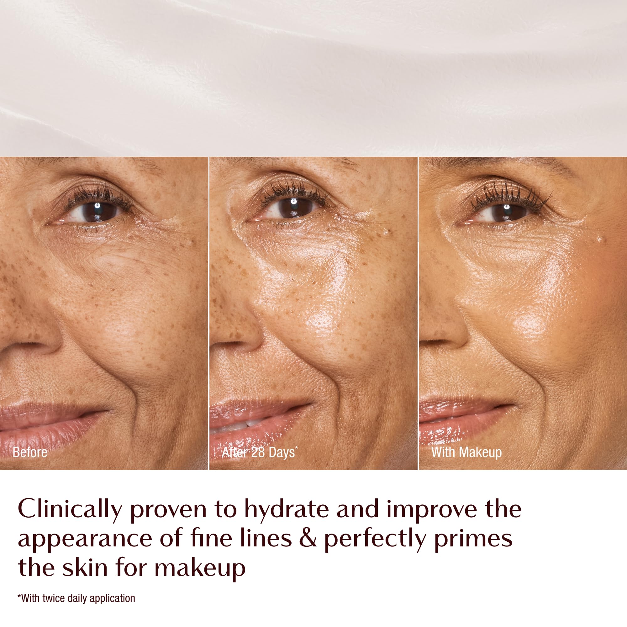 Lift-mesh texture on the cream implies a smoother, lifted look after use.