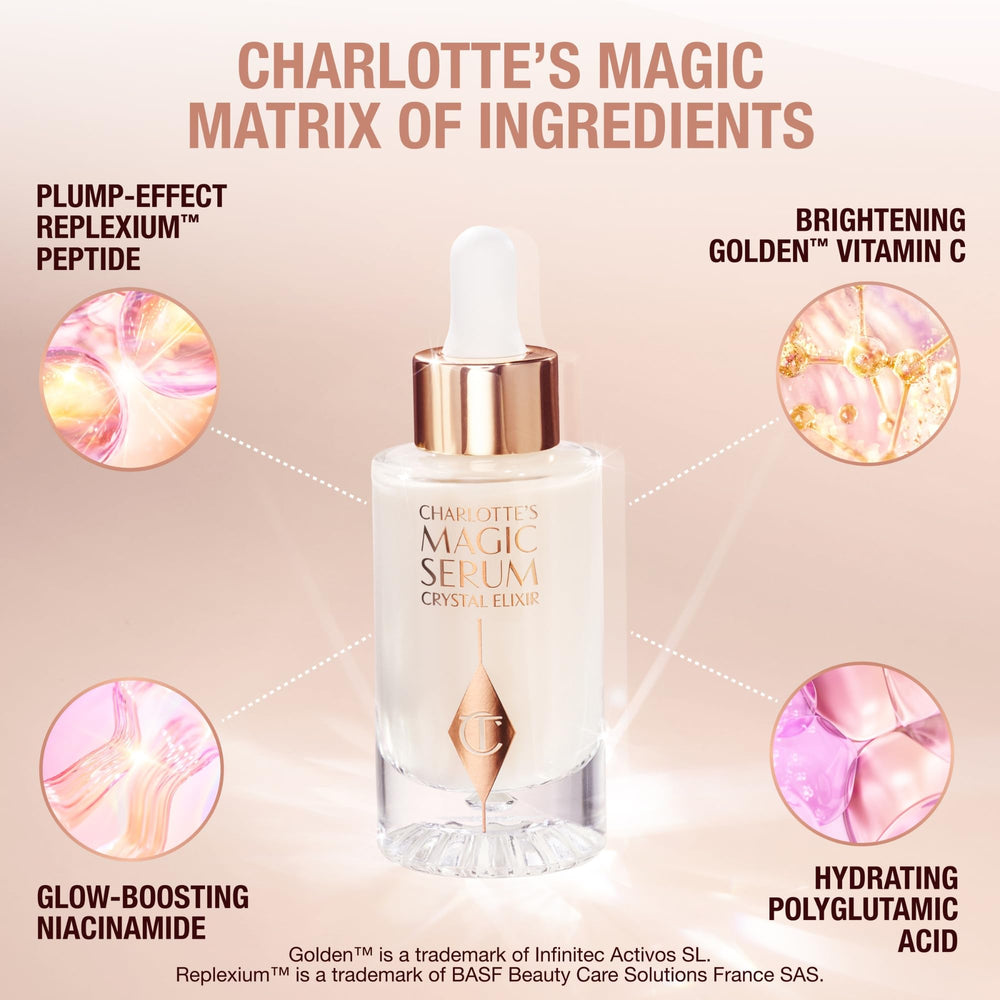 Brightening and evening skin tone with Charlotte Tilbury Crystal Elixir on the skin