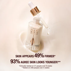 Charlotte Tilbury Magic Serum Crystal Elixir dropper dispensing even, radiant hydration for makeup prep