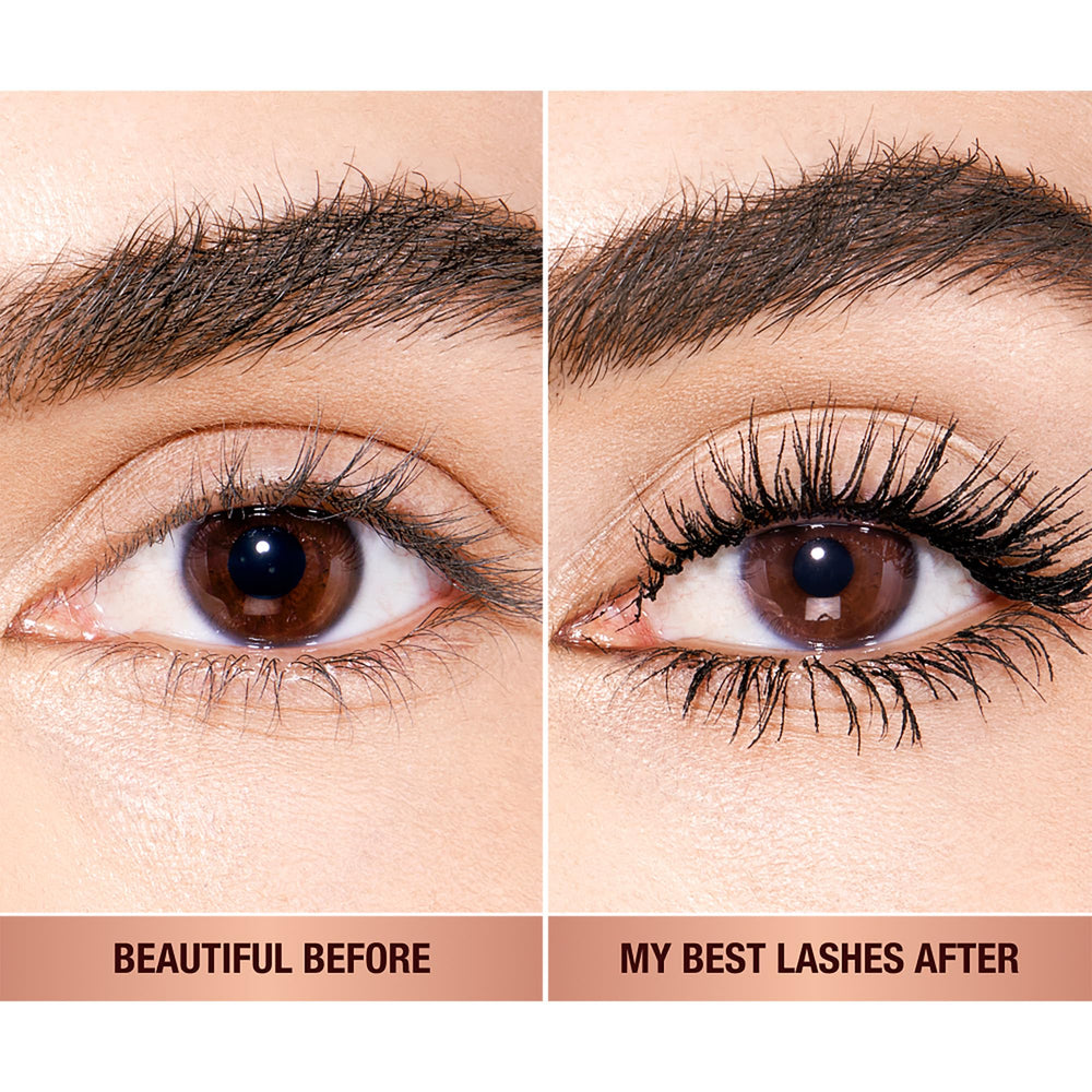 Charlotte Tilbury Pillow Talk Push Up Lashes Mascara 24-hour lift in action on lashes.