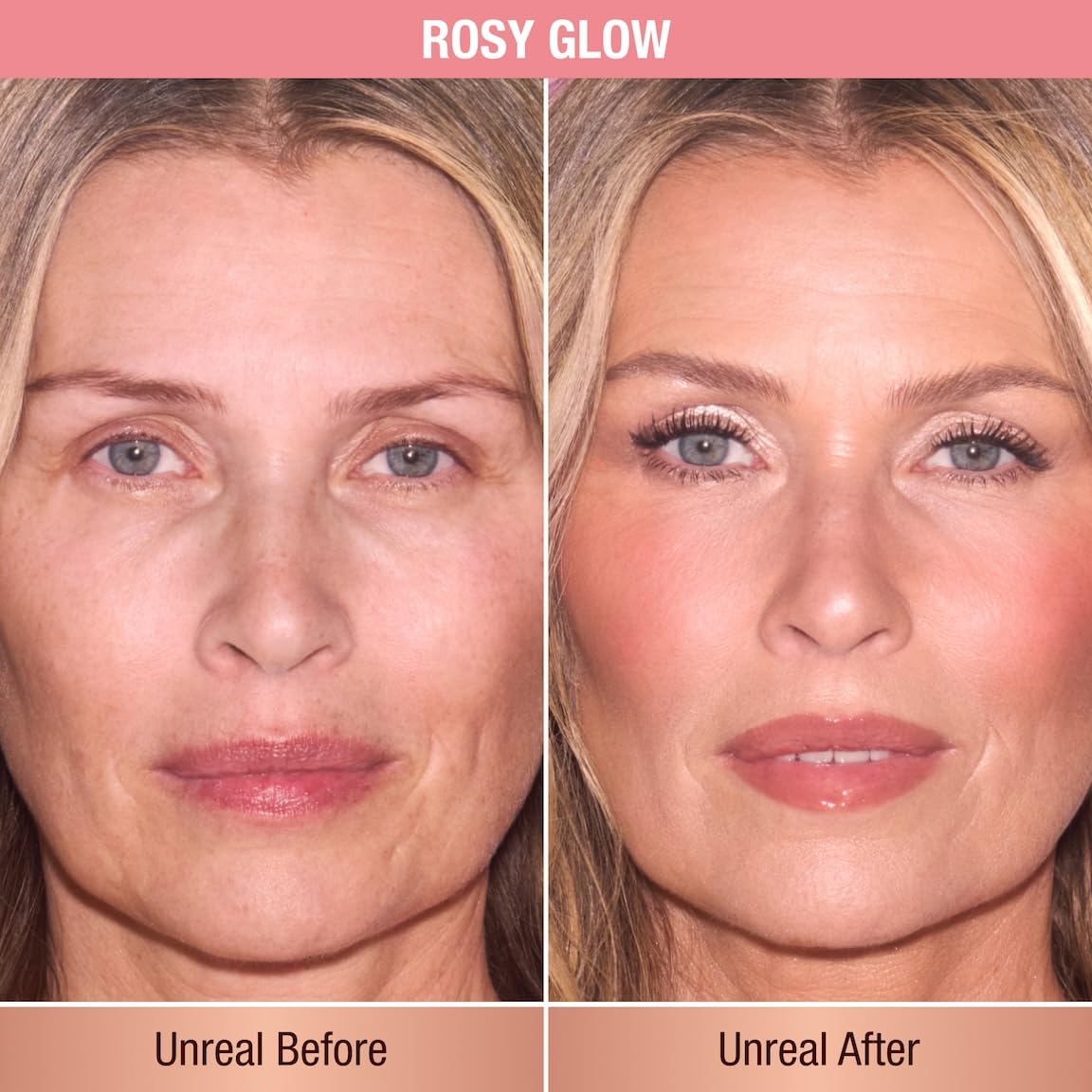 Charlotte Tilbury Unreal Healthy Glow Blush Stick being swirled to blend a soft, radiant flush.