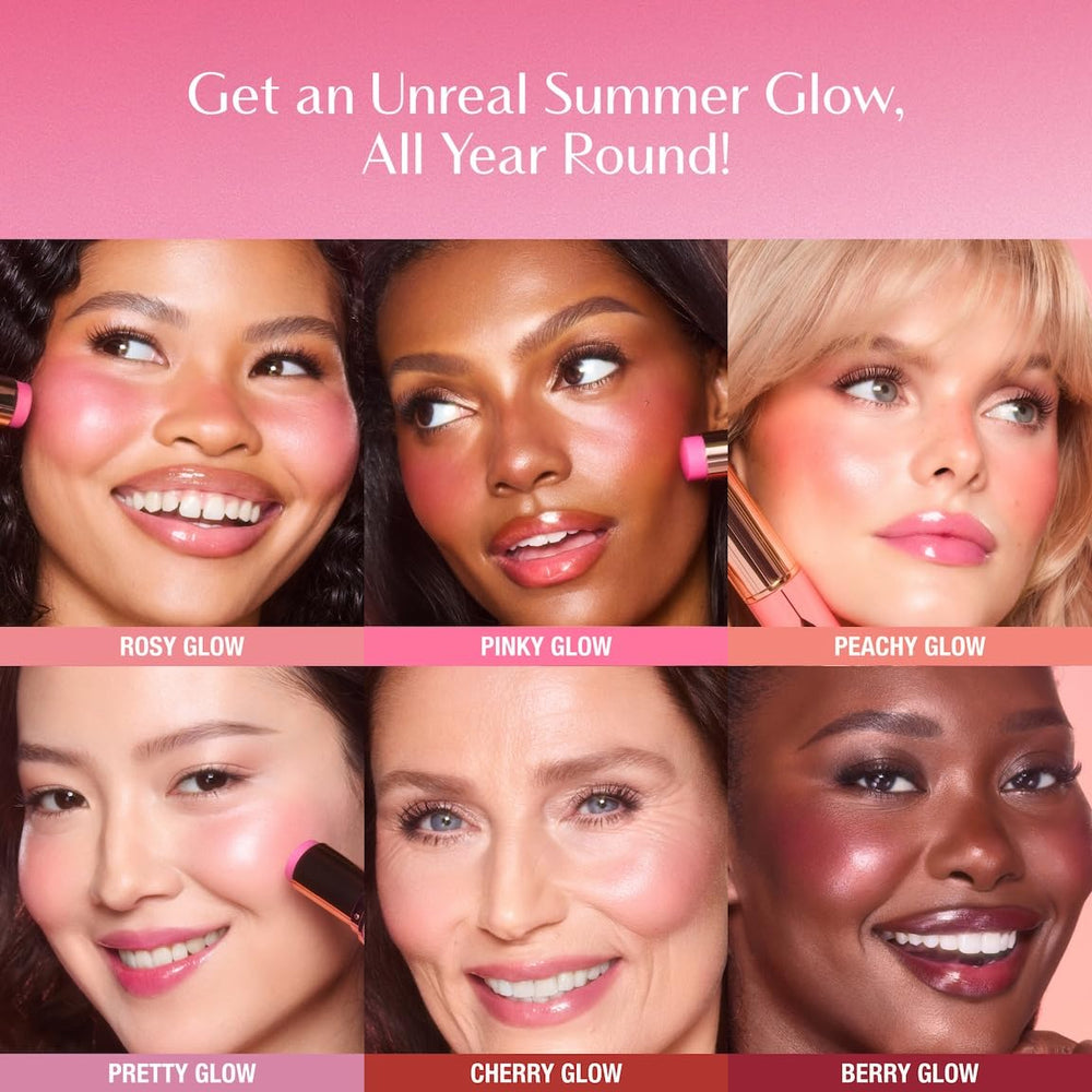 Charlotte Tilbury Unreal Healthy Glow Blush Stick packaging for on-the-go touch-ups.