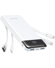 Charmast built-in cables powerbank front view for clutter-free charging.