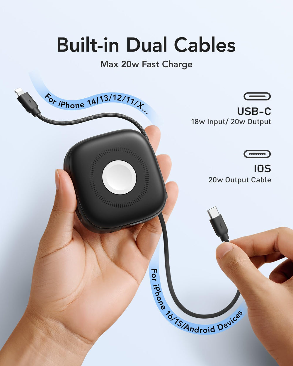 Charmast built-in USB-C cable for versatile wired charging