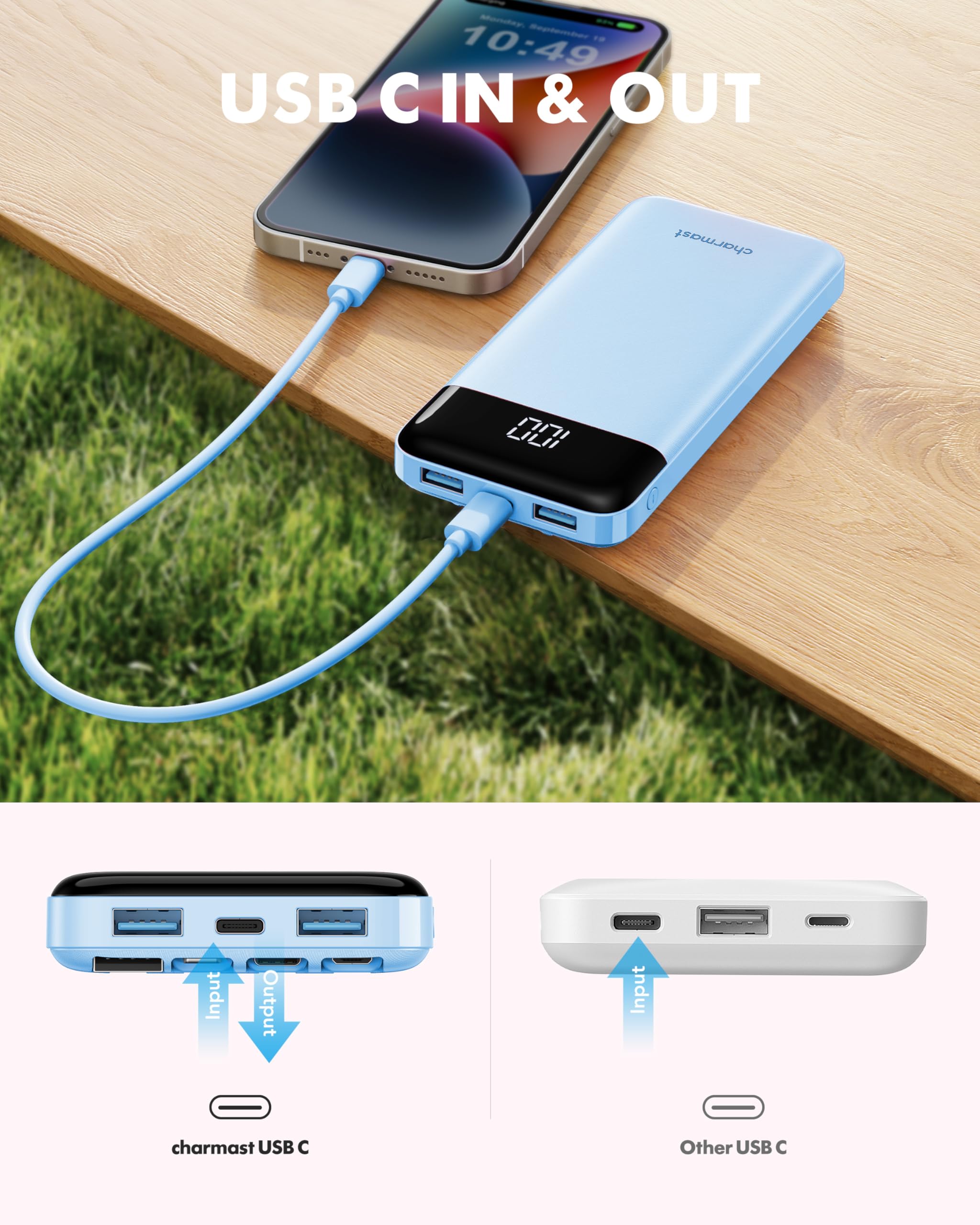 Charmast compact daily-use power bank stored in backpack
