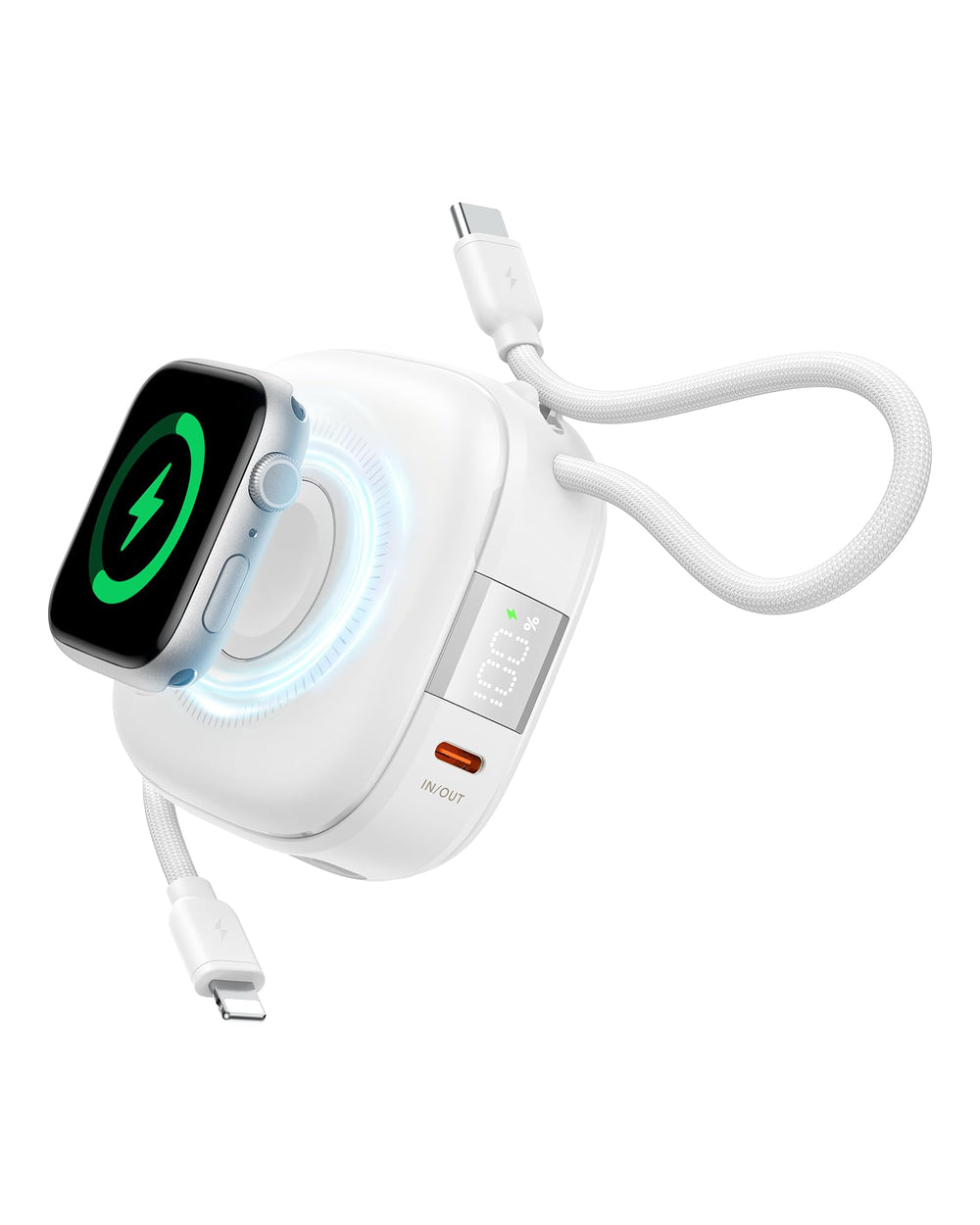 Charmast magnetic power bank front view showing compact design for on the go