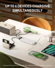 Charmast portable charger side view showing integrated cables for quick use