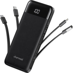 Charmast portable charger built-in cables for convenient on-the-go charging.