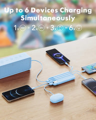 Charmast power bank with six outputs in-use view for multi-device charging