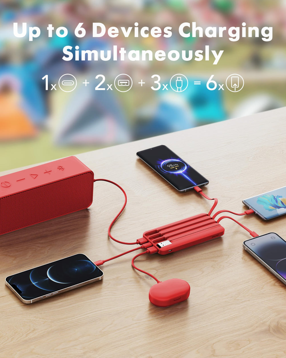 Slim Charmast 10000mAh power bank resting beside a phone for travel