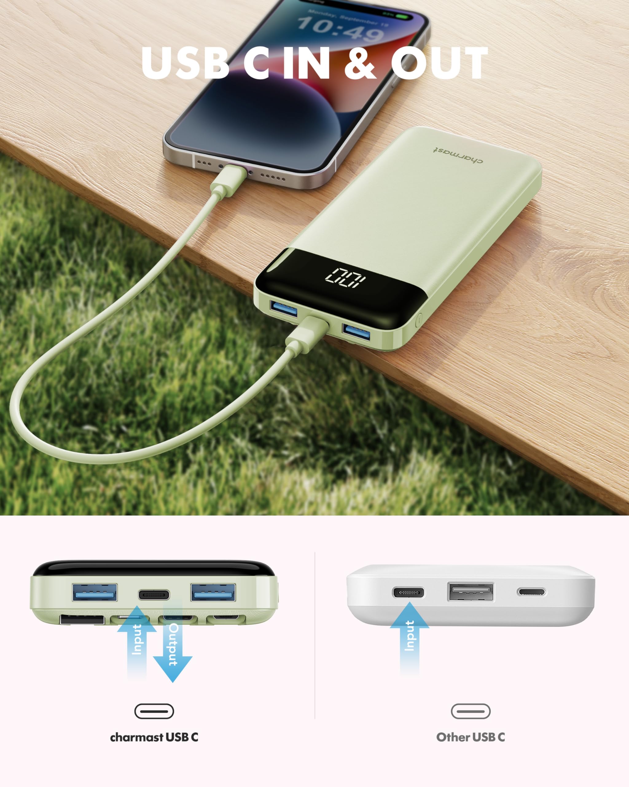 Three built-in inputs plus three outputs provide flexible recharging options.
