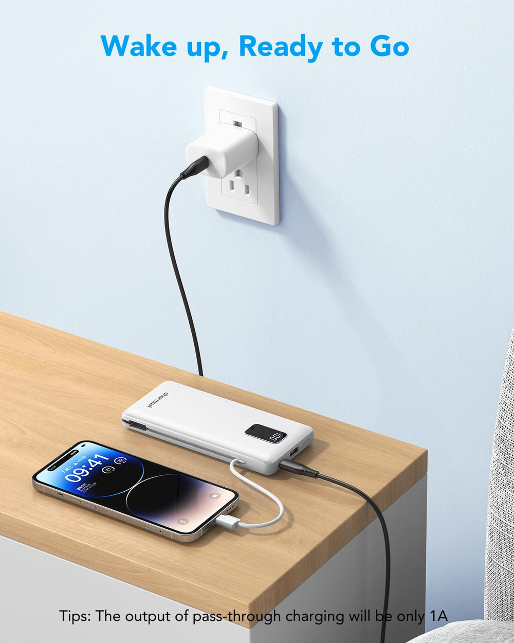 Charmast USB A and USB C fast charging ports for versatile devices.