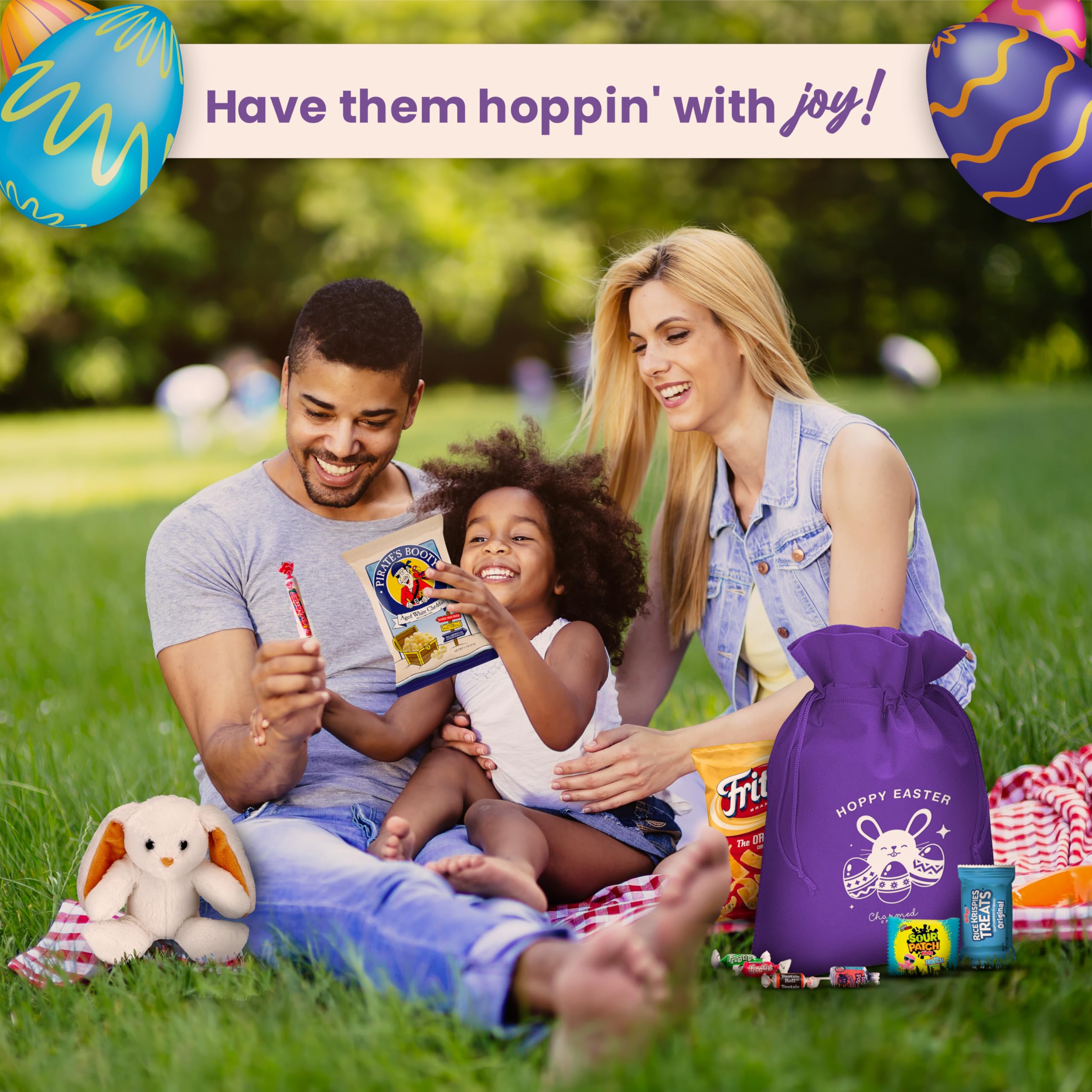 Charmed Crates delivery-ready Easter basket shown at doorstep